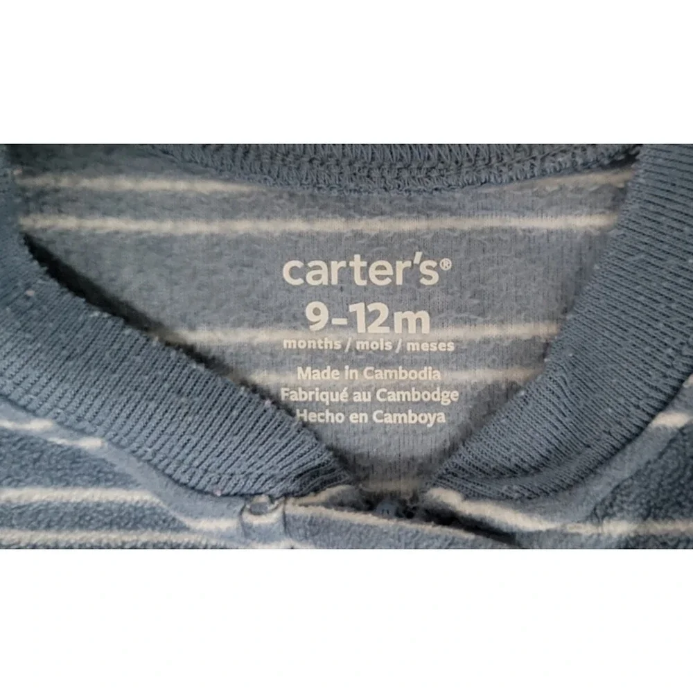 Carter's 9-12M Blue Striped Bear Fleece Sleep Sack Long Sleeve Wearable Blanket